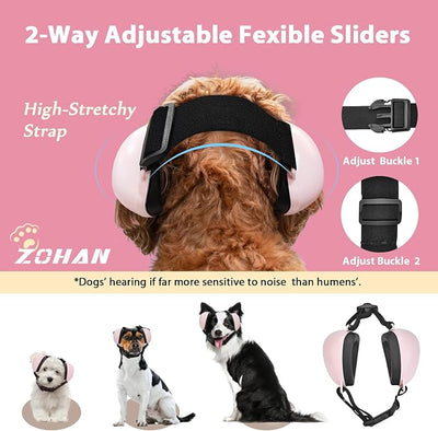 ZOHAN Dog Ear Muffs for Noise Protection, Comfort Dog Noise Cancelling Ear Muffs with Fast Snap Lock for Fireworks, Thunder, Vacuums(Pink,L)