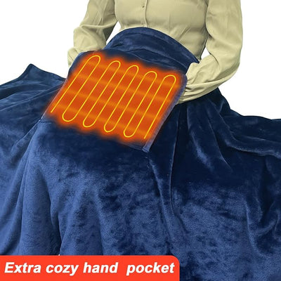 USB Heated Blanket, Cordless Electric Blanket Throw 3 Heating Levels, Portable Car Blanket with Pocket for Camping, Outdoor, Office, Travel, Home, 58"x 38" (Battery Not Included) Navy