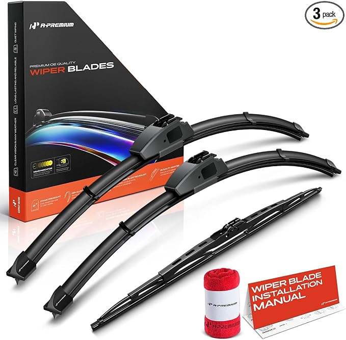 A-Premium 22"+19"+18" Windshield Wiper Blades with Wear Indicator & Towel | Compatible with Suzuki Reno 2005 2006 2007 2008, Front Rear Wipers Blade Set for Hook/Hook Arm Connector, Pack of 3