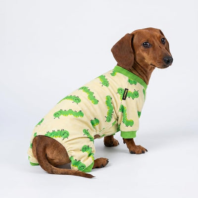 Fitwarm Caterpillar Dog Fleece Pajamas, Cozy Clothes for Small Dogs Boy Girl, Funny Pet Onesie, Beige, Green, XXL