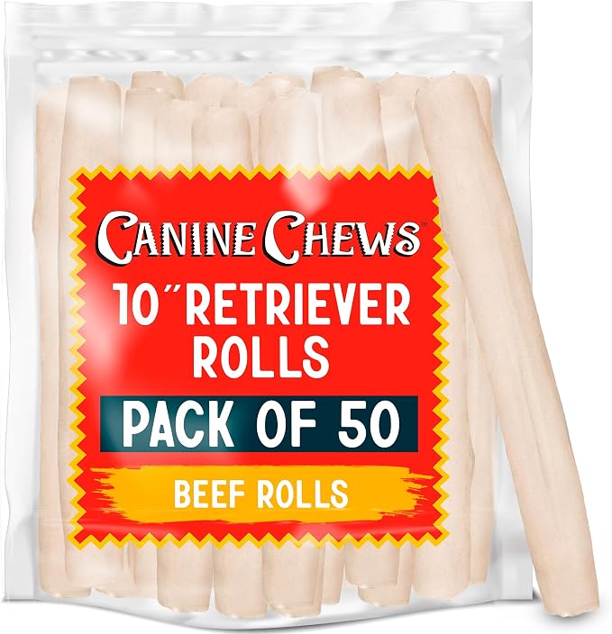 10" Dog Rawhide Retriever Rolls - Rawhide Bones for Large Dogs (50 pk) - Natural Beef Dog Rawhide Chews - Single Ingredient Dog Rawhide Bones - Large Rawhide Bones for Dogs Dental Chew
