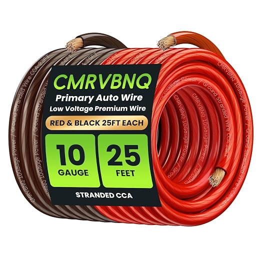 10 Gauge Battery Cable CCA Wire, 25ft Each Red Black Low Voltage Primary Automotive Power Ground Cable for Car Audio Amp Subwoofer RV Wiring