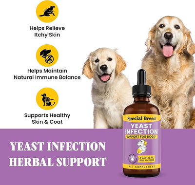 Natural Yeast Infection Relief for Dogs – Itchy Skin & Ear Treatment, Supports Allergy & Immune Health, Reduces Itching, Irritation & Inflammation, Liquid Drops, 4oz
