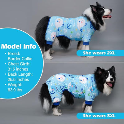 KYEESE Dog Pajamas Velvet Dog Pajamas Medium Sized Dogs Soft Dogs Clothes Pjs with Whale Pattern Stretchy Pet Jammies Coat Comfy Pet Onesie Costume, 2X-Large