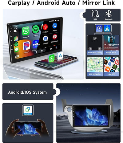 [8 CORE 6G+128G] Car Radio for Honda Fit 2008-2013 with Wireless Carplay/Android Auto,10.1" Android 15 IPS Touch Screen Car Stereo,Bluetooth,GPS,5G WiFi,SWC,DSP +Backup Camera
