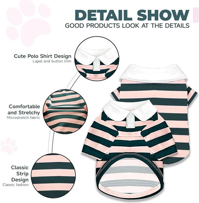 BAEJMJK Cute Dog Shirt Boy Girl Dog Clothes Striped Collared Polo T-Shirt for Small Medium Dogs Cats Soft Breathable Pet Puppy Outfits(Pink,XX-Large)