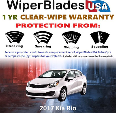 WiperBladesUSA Wiper Blades Set w/ 1yr warranty compatible with Kia Rio 2017 Wipers (Set of 3) w/Rear Wiper Pulse Wipers
