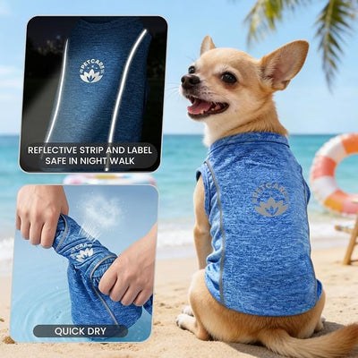 PETCARE Sun Protection Dog Shirts for Small Dogs Quick Dry Soft Stretchy Dog T-Shirts with Reflective Label Tank Top Sleeveless Vest Pet Clothes, Athletic Fabric, Navy, L (Chest 19" Length 15.7")