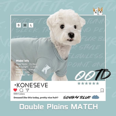 Koneseve Dog Shirt Breathable Cotton Stretchy Clothes for Small Pets 2-Pack Sunny Red & Smoky Blue L