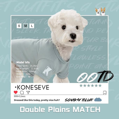 Koneseve Dog Shirt Breathable Cotton Stretchy Clothes for Small Pets 2-Pack Sunny Red & Smoky Blue S