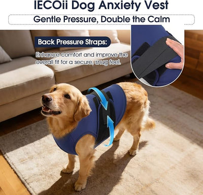 IECOii Dog Anxiety Vest for Large Dogs, Calming Wrap, Dark Blue, Size 2XL | Designed for Large Dogs with Adjustable Compression Support During Fireworks, Thunderstorms, Festival Noise and Vet Visits