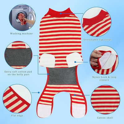 2 Packs Breathable Cotton Dog Recovery Suit for After Neuter Spay Abdominal Wounds Protector, Professional Anti-Licking Onesies for Male Female Pets Surgery Bandages, L Red & Blue Stripes