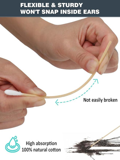 Dog Ear Swabs 600 Count Refill – 6 Inch Bamboo Cotton Swabs for Dogs & Cats, Lint-Free Large Absorbent Round Tips for Ear Wax Cleaning & Tear Stain Removal, 6 Resealable Packs (No Box)