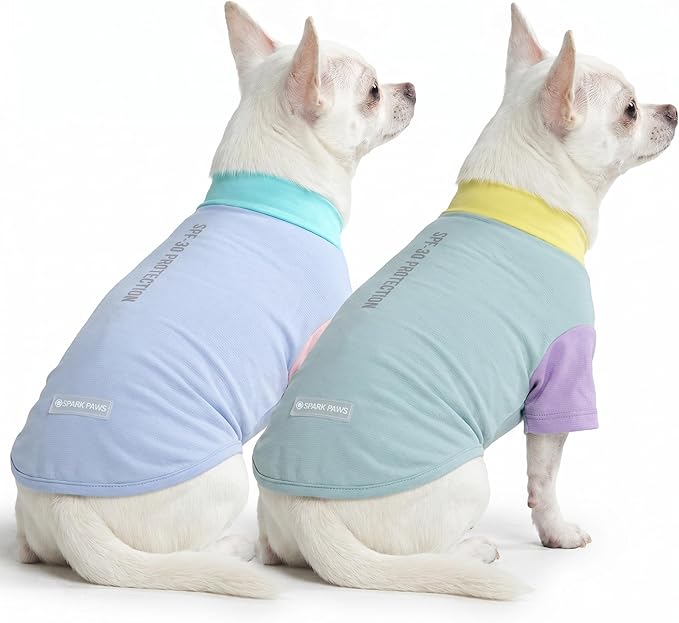 Spark Paws Sunblock Dog T-Shirt, SPF30 Protection, Lightweight Breathable Quick Dry for Dogs with Sensitive Skin - Breeze & Sorbet (Set of 2) - Size M
