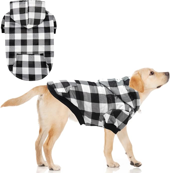 KOOLTAIL Plaid Dog Hoodie for Small Medium Large Dogs - Pet Clothes Sweater with Hat and Pocket for Cold Weather Winter, Warm Soft Hooded Sweatshirt Coat Outfit for Puppy Cats Girls Boys White XL