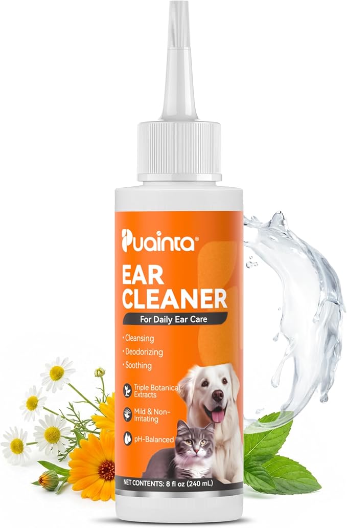 Dog Ear Cleaner Solution - Alcohol-Free Ear Wash with Quantum Silver & Witch Hazel - Soothes Itch, Removes Wax & Odor - Gentle Daily Flush for Dogs & Cats (8 oz)