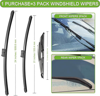 PARRATI® Windshield Wiper Blades for Buick Enclave 2009-2017, 3 Pack | 24/21 Inch Front +12 Inch Rear, OEM Replacement, Ultra Quiet, No Streaks All Weather Wiping