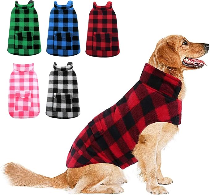 Dog Winter Coat, Fleece Doggie Jacket Plaid Reversible Vest Waterproof Windproof Cold Weather Clothes for Small Medium Large Dogs(Red XXXL)