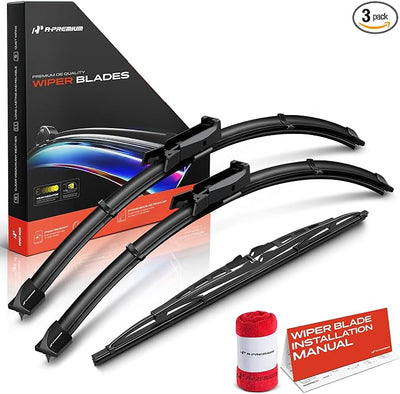 A-Premium 22"+22"+15" Windshield Wiper Blades with Wear Indicator & Towel | Compatible with Audi A6 Quattro 2006 2007 2008 2009 2010 Wagon, Front Rear Wipers Blade Set for TLA6/Pin Arm, Pack of 3