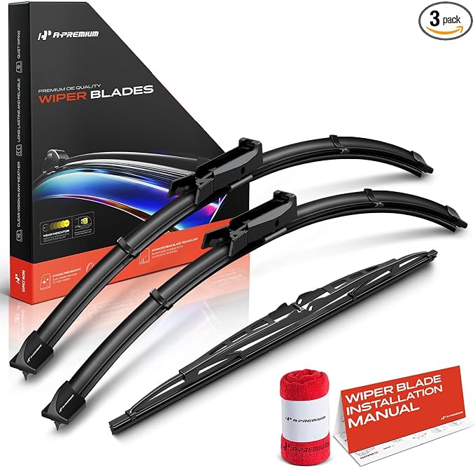 A-Premium 22"+22"+15" Windshield Wiper Blades with Wear Indicator & Towel | Compatible with Audi A6 Quattro 2006 2007 2008 2009 2010 Wagon, Front Rear Wipers Blade Set for TLA6/Pin Arm, Pack of 3