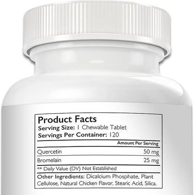 Quercetin for Dogs with Bromelain to Support Balanced Immune System, Promote Inflammatory Relief & Antioxidant Activity, Quercetin for Dog Allergies, 120 Chewable Tablets