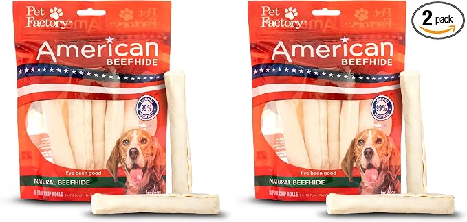 American Beefhide 5" Chip Rolls Dog Chew Treats - Natural Flavor, 8 Count/2 Pack