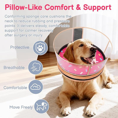 Sponge Dog Cone After Surgery, No Inflation Required Dog Donut Collar to Stop Licking, Inflatable Cone Alternatives for Medium Pets, Soft Recovery Collar with Protective Shield (Donut, S)