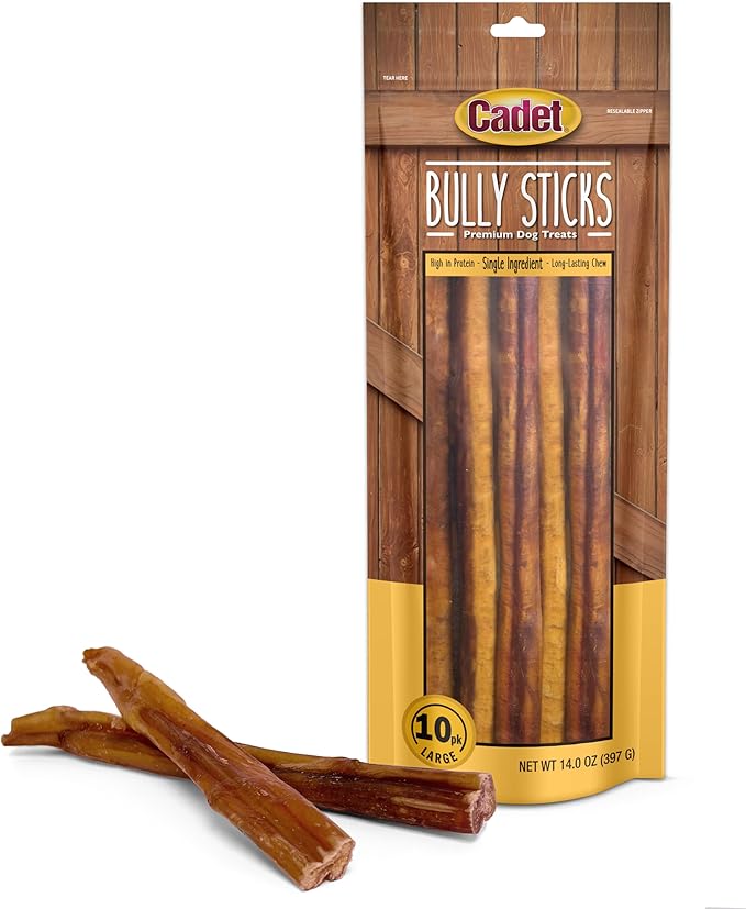Bully Sticks for Large Dogs, All-Natural Beef Pizzle, Rawhide-Free Long-Lasting Dog Chews for Aggressive Chewers, 10 Count