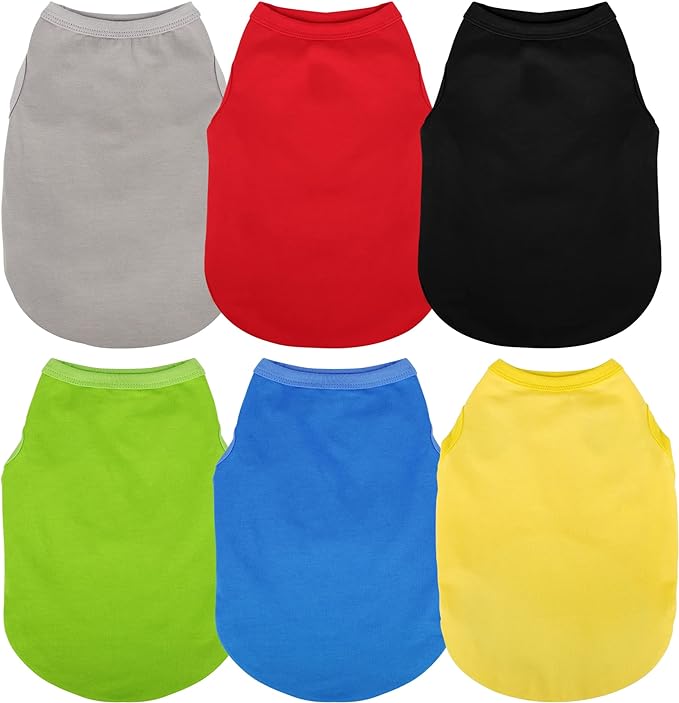 6 Pieces Plain Dog Shirt Sleeveless Puppy Cotton Dog Shirts Breathable Pet Apparel Tank Top Colorful Puppy Sweatshirt Clothes for Small Medium Dogs XXS