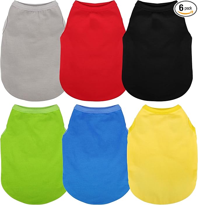 Paiaite 6 Pieces Plain Dog Shirt Sleeveless Puppy Cotton Dog Shirts Breathable Pet Apparel Tank Top Colorful Puppy Sweatshirt Clothes for Small Medium Dogs XXL