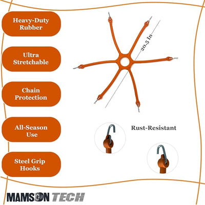 0218 Semi Truck Snow Chain Rubber Adjuster Spider Bungee - Heavy-Duty Tire Chain Tensioner - Set of 6 | Mamson Tech