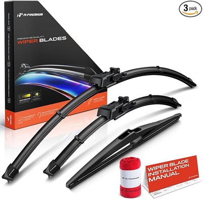 A-Premium 26"+15"+12" Windshield Wiper Blades with Wear Indicator & Towel | Compatible with Fiat 500L 2014-2020, Front Rear Wipers Blade Set for TLP/Snap Claw Arm Connector, Pack of 3