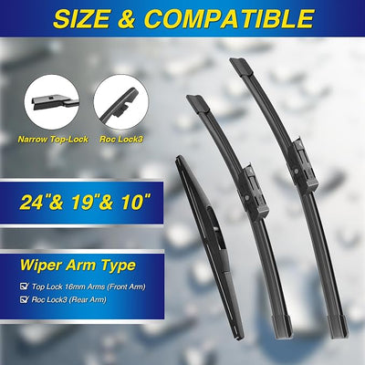 5 PLUS Silicone Windshield Wipers Replacement for 2025 2024 2023 Honda CRV Wiper Blades(3 PCS),Water Repellent Automotive Replacement Windshield Wiper Blades for My Car -24"/19"/10"
