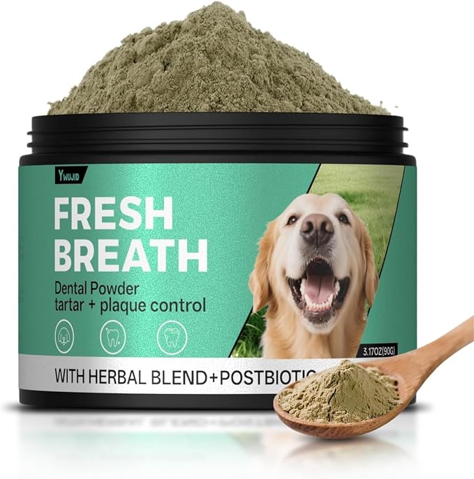 Dog Teeth Cleaning Powder,Brush Free Natural Pet Dental Powder,Bad Breath & Tartar &Plaque Off Remover with Probiotics,Vet Formulated Gentle Breath Freshener for Puppy,Adult,Senior Advanced Dog