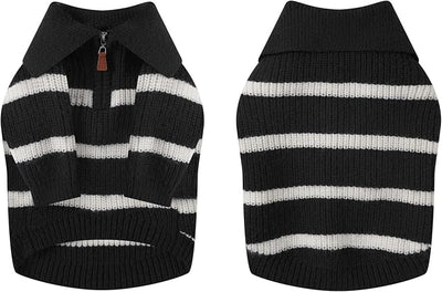 Small Dog Sweater with Zipper, Knitted Striped Pullover Dog Clothes for Cold Weather, Thick Warm Cozy Stretchy Sweater for Chihuahua, Bulldog, Dachshund, Pug(Black & White Strip, M)