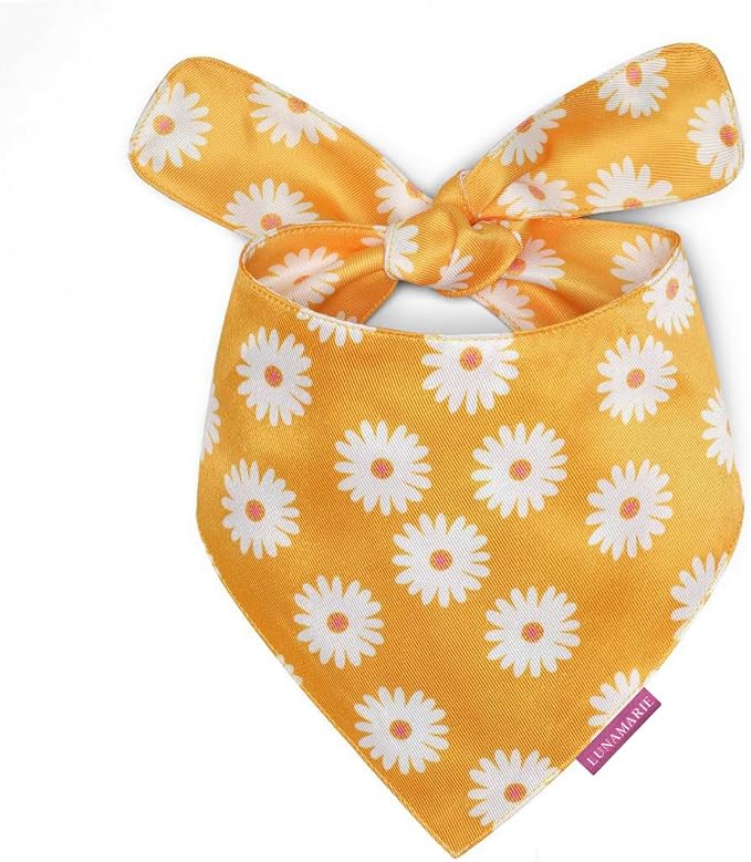 LunaMarie - Luxury Pet Birthday Bandanas -Premium & Silky Poly Fabric | 100% Handmade | Custom Shape Dual Layered (Daisies, Medium)