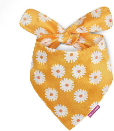 LunaMarie - Luxury Pet Birthday Bandanas -Premium & Silky Poly Fabric | 100% Handmade | Custom Shape Dual Layered (Daisies, X-Small)