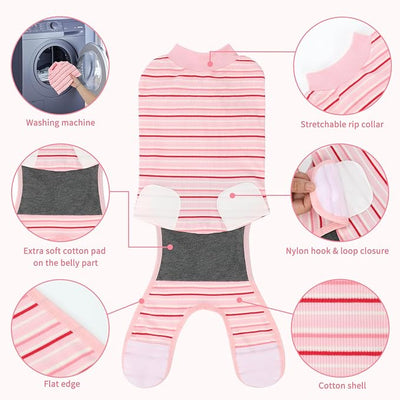 2 Packs Breathable Cotton Dog Recovery Suit for After Neuter Spay Abdominal Wounds Protector, Professional Anti-Licking Onesies for Male Female Pets Surgery Bandages, S Textured Pinky White