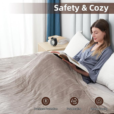 Eydna Electric Heated Blanket Twin Size 62"x84", Fast Heating Throw, Soft Plush Microplush for Bed & Couch, 1-10 Hours Auto Off & 9 Heating Levels, Machine Washable, Gifts for Grandma & Family-Camel