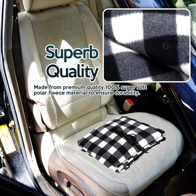 ZONETECH Car Travel Blanket –Premium Quality 12V Automotive Black and White Plaid Polar Fleece Material Comfortable Great for Winter, Home, Road Trip and Camping