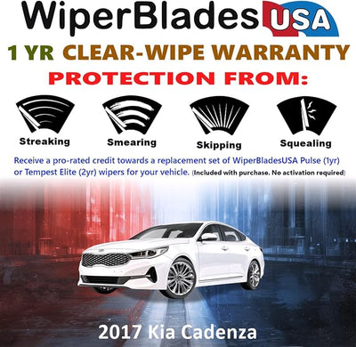 WiperBladesUSA Wiper Blades Set w/ 1yr warranty compatible with Kia Cadenza 2017 Wipers (Set of 2) Pulse Wipers