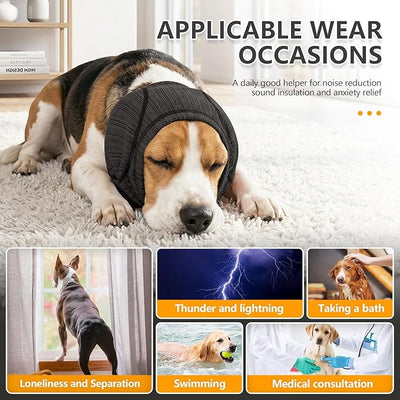 IECOii Anxiety Relief Dog Ear Cover, Snug No Shaking Calming Head Warp for Hematoma, Soft Dog Hearing Protection for Thunderstorm, Firework, Blow Drying, Quiet Dogs Ear Plugs for Noise Cancelling, XL