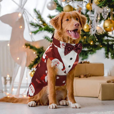 Kuoser Christmas Dog Tuxedo Dogs Suit and Bandana Set, Santa Claus Doggy Christmas Outfit Adjustable Pet Xmas Costume with Bow Tie for Large Medium Small Dogs Golden Retriever Samo Bulldogs, Red 2XL