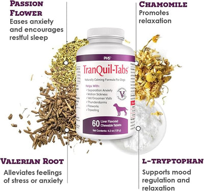 TranQuil-Tabs for Dogs - Contains Chamomile, L-Tryptophan, and Melatonin - Relieves Stress and Tension - Ease Travel and Separation Anxiety - 60 Tabs