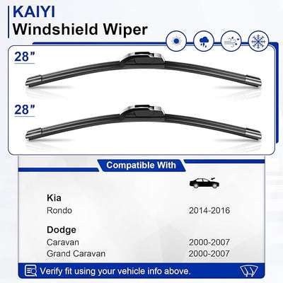 KAIYI 28" + 28" Windshield Wipers Compatible with Kia Rondo 2014-2016,Dodge Caravan 2000-2007,Grand Caravan 2000-2007 Premium Automotive Replacement Windshield Wiper Blades 2 Pack