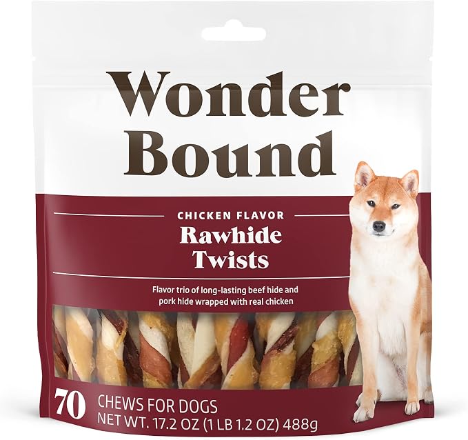 Amazon Brand - Chicken Flavor Dog Rawhide Twist Sticks, 70 Count, 1.08 pound (Pack of 1)