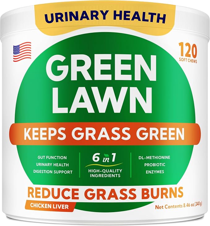 Green Grass Dog Chews - Pee Lawn Spot Saver - Grass Restore Treats - Dog Urine Neutralizer Solution for Grass Burn Spots - Made in USA - 120 Chews