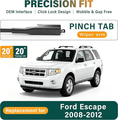 Windshield Wiper Blades Replacement for Ford Escape 2008 2009 2010 2011 2012,Original Equipment Replacement Front Rear Wiper Blade Set - 20" 20" 12" (Set of 3)