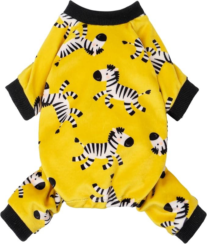 Fitwarm Zebra Dog Fleece Pajamas, Funny Winter Clothes for Small Dogs Boy Girl, Cozy Pet Onesie, Yellow, Black, White, Medium