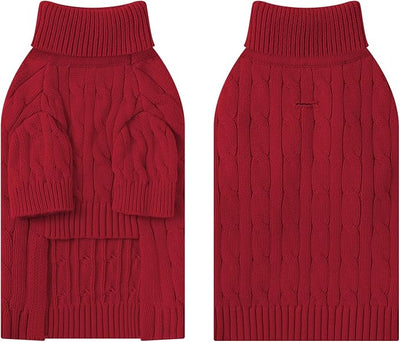Small Dog Thermal Pullover Sweater, Classic Turtleneck Cable Knitwear Dog Clothes for Cold Weather Warm Pet Clothes for Chihuahua, Bulldog, Dachshund, Pug Red Small